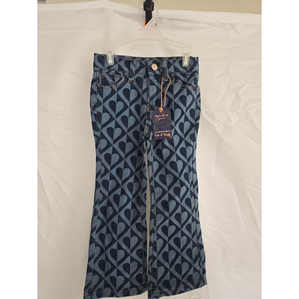 Soho Blue Denim Kids Flare Jeans Heart‎ Print Size 4